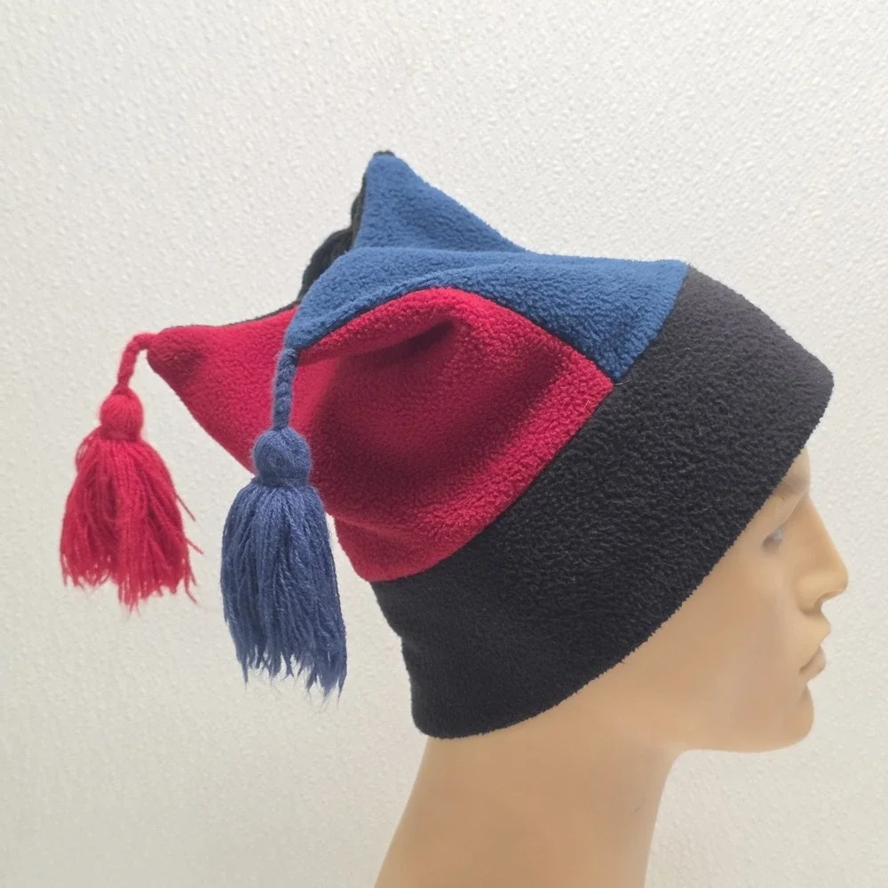 Vintage Mews Polartec Jester Tassel Fleece Winter Hat Red Blue Black